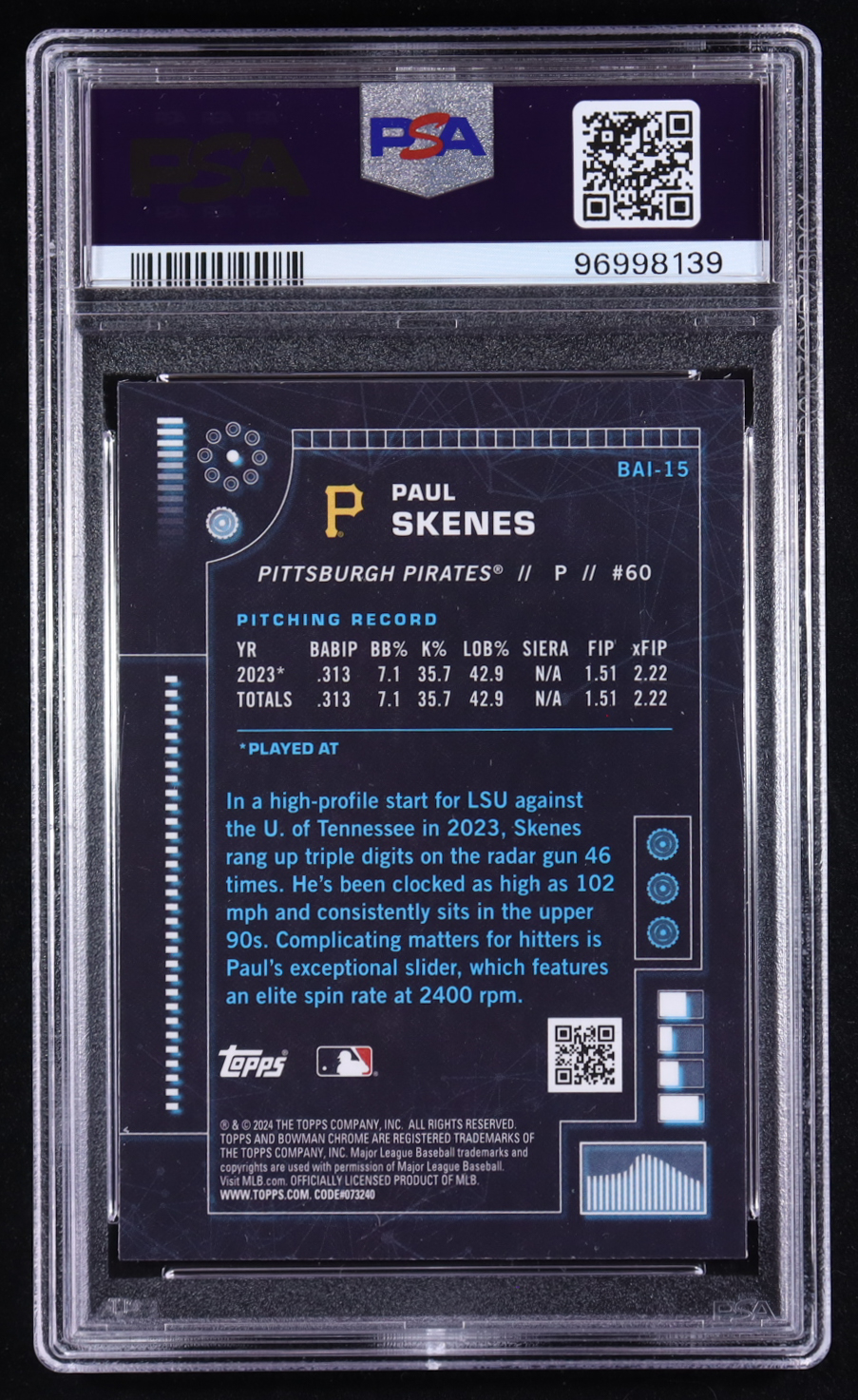 Paul Skenes 2024 Bowman Chrome Bowman AI #BAI15 RC (PSA 9) at PristineAuction.com Paul Skenes 2024 Bowman Chrome Bowman AI #BAI15 RC (PSA 9) at PristineAuction.com