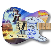 "Back to the Future" Custom Guitar Cast-Signed By (8) with Michael J. Fox, Christopher Lloyd, Lea Thompson (JSA) at PristineAuction.com
