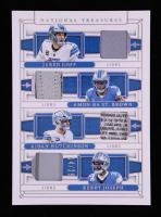 Jared Goff / Aidan Hutchinson / Amon-Ra St. Brown / Kerby Joseph 2025 Panini National Treasures NFL Gear Quad Materials Holo Silver #8 #14/25 at PristineAuction.com