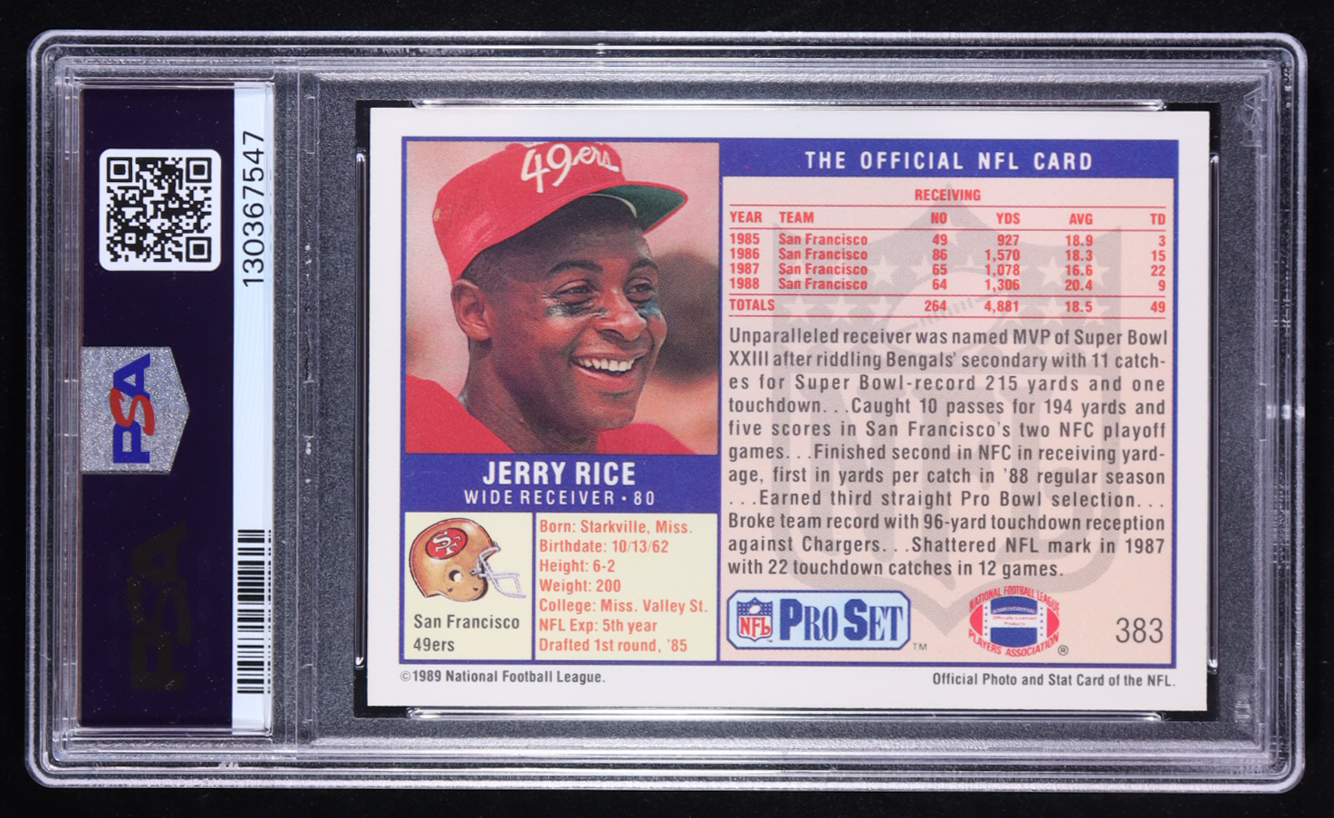 Jerry Rice 1989 Pro Set #383 (PSA 9) at PristineAuction.com Jerry Rice 1989 Pro Set #383 (PSA 9) at PristineAuction.com