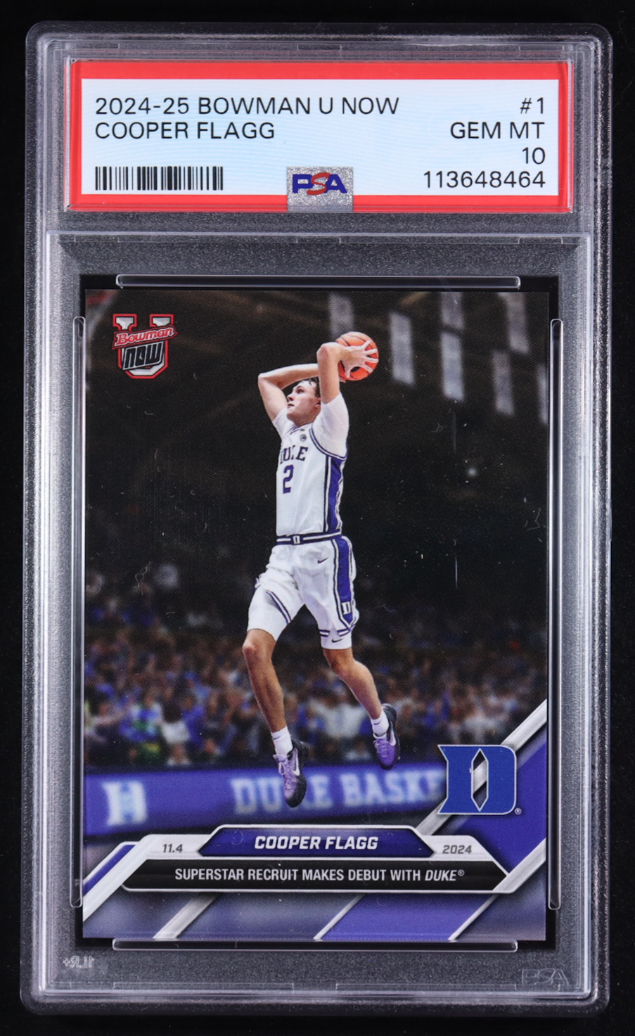 Cooper Flagg 2024-25 Bowman University Now #1 RC (PSA 10) at PristineAuction.com Cooper Flagg 2024-25 Bowman University Now #1 RC (PSA 10) at PristineAuction.com