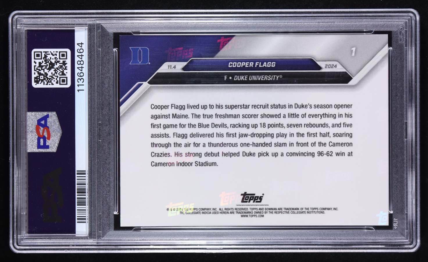 Cooper Flagg 2024-25 Bowman University Now #1 RC (PSA 10) at PristineAuction.com Cooper Flagg 2024-25 Bowman University Now #1 RC (PSA 10) at PristineAuction.com