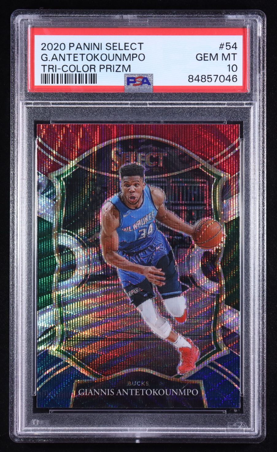 Giannis Antetokounmpo 2020-21 Select Prizms Tri-Color #54 (PSA 10) at PristineAuction.com Giannis Antetokounmpo 2020-21 Select Prizms Tri-Color #54 (PSA 10) at PristineAuction.com