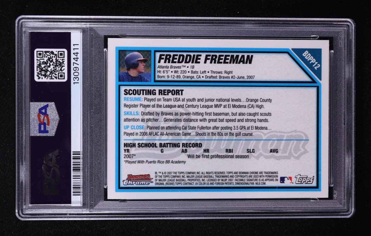 Freddie Freeman 2007 Bowman Chrome Draft Draft Picks #BDPP12 RC (PSA 9) at PristineAuction.com Freddie Freeman 2007 Bowman Chrome Draft Draft Picks #BDPP12 RC (PSA 9) at PristineAuction.com