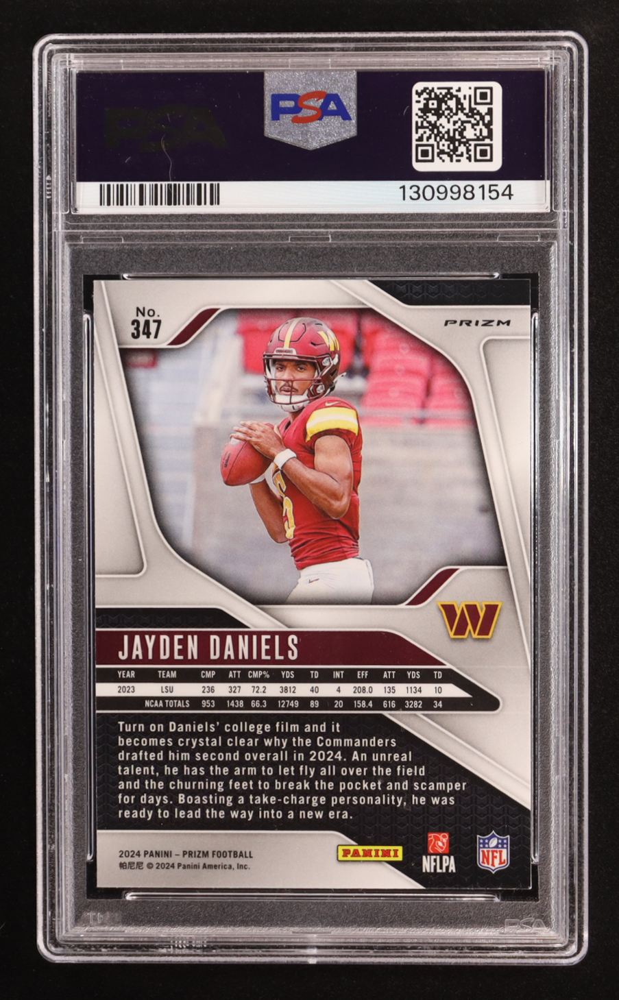 Jayden Daniels 2024 Panini Prizm Prizms Silver #347 RC (PSA 8) at PristineAuction.com Jayden Daniels 2024 Panini Prizm Prizms Silver #347 RC (PSA 8) at PristineAuction.com