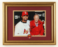 Stan Musial Signed Cardinals Custom Framed Photo Display with World Series Pin (PSA) at PristineAuction.com