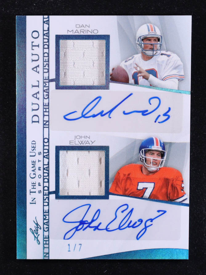 Dan Marino / John Elway 2025 Leaf ITG Used Sports Dual Autograph Memorabilia Platinum #IGD7 #1/7 at PristineAuction.com Dan Marino / John Elway 2025 Leaf ITG Used Sports Dual Autograph Memorabilia Platinum #IGD7 #1/7 at PristineAuction.com