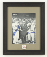 Eddie Mathews & Hank Aaron Signed Braves Custom Framed Photo Display Braves Logo Lapel Pin (PSA) at PristineAuction.com