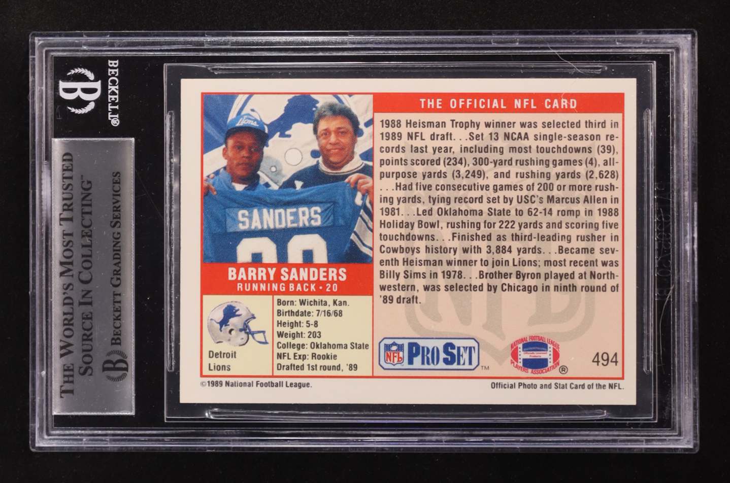 Barry Sanders 1989 Pro Set #494 RC (BGS 8.5) at PristineAuction.com Barry Sanders 1989 Pro Set #494 RC (BGS 8.5) at PristineAuction.com