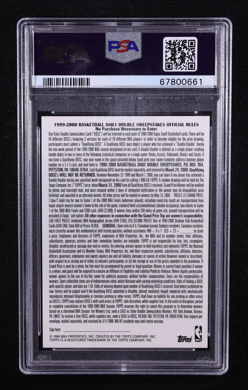 Kobe Bryant 1999-00 Topps NBA Tipoff Daily Double #NNO (PSA 9) at PristineAuction.com Kobe Bryant 1999-00 Topps NBA Tipoff Daily Double #NNO (PSA 9) at PristineAuction.com
