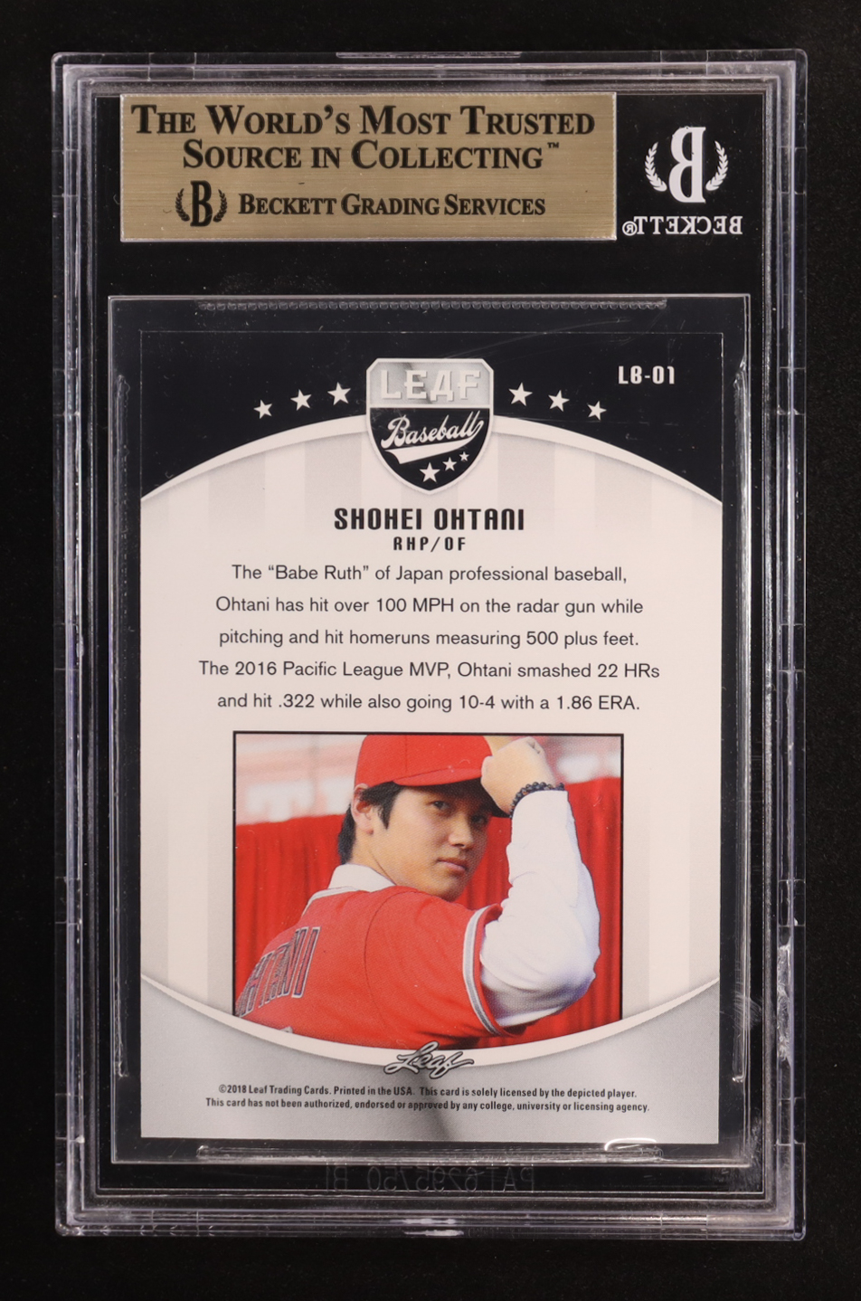 Shohei Ohtani 2018 Leaf Ohtani Baseball #LB01 RC (BGS 9.5) at PristineAuction.com Shohei Ohtani 2018 Leaf Ohtani Baseball #LB01 RC (BGS 9.5) at PristineAuction.com