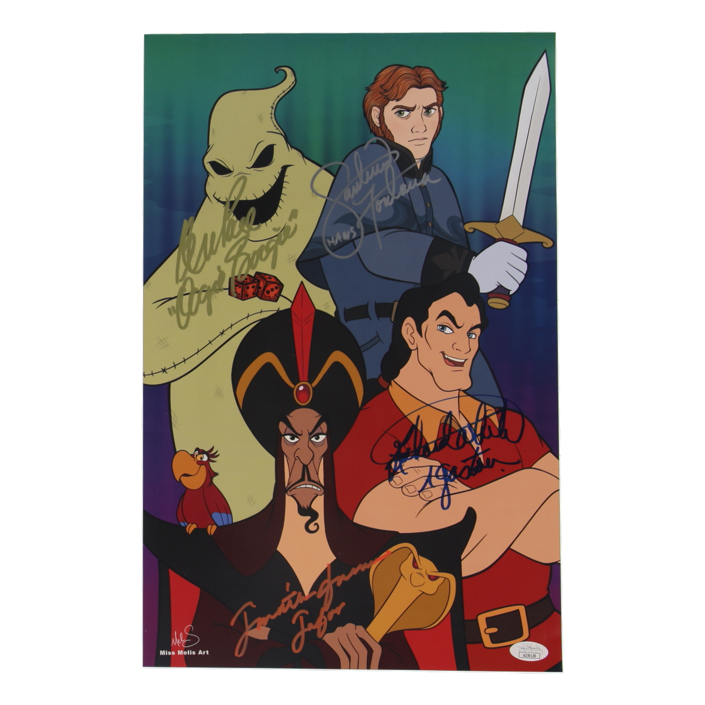 Disney Voice Actors 11x17 Print Signed by Jonathan Freeman, Ken Page, Richard White & Santino Fontana with Character Name Inscriptions (JSA) at PristineAuction.com Disney Voice Actors 11x17 Print Signed by Jonathan Freeman, Ken Page, Richard White & Santino Fontana with Character Name Inscriptions (JSA) at PristineAuction.com