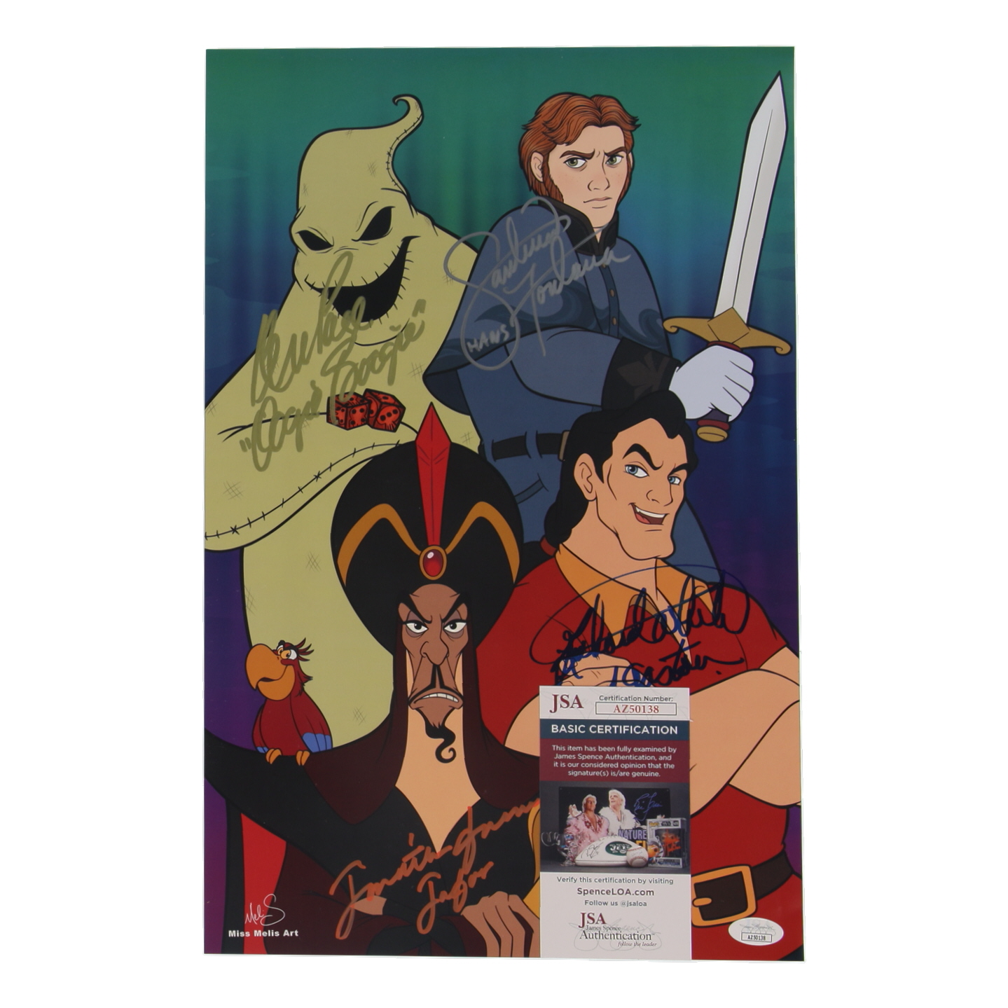 Disney Voice Actors 11x17 Print Signed by Jonathan Freeman, Ken Page, Richard White & Santino Fontana with Character Name Inscriptions (JSA) at PristineAuction.com Disney Voice Actors 11x17 Print Signed by Jonathan Freeman, Ken Page, Richard White & Santino Fontana with Character Name Inscriptions (JSA) at PristineAuction.com