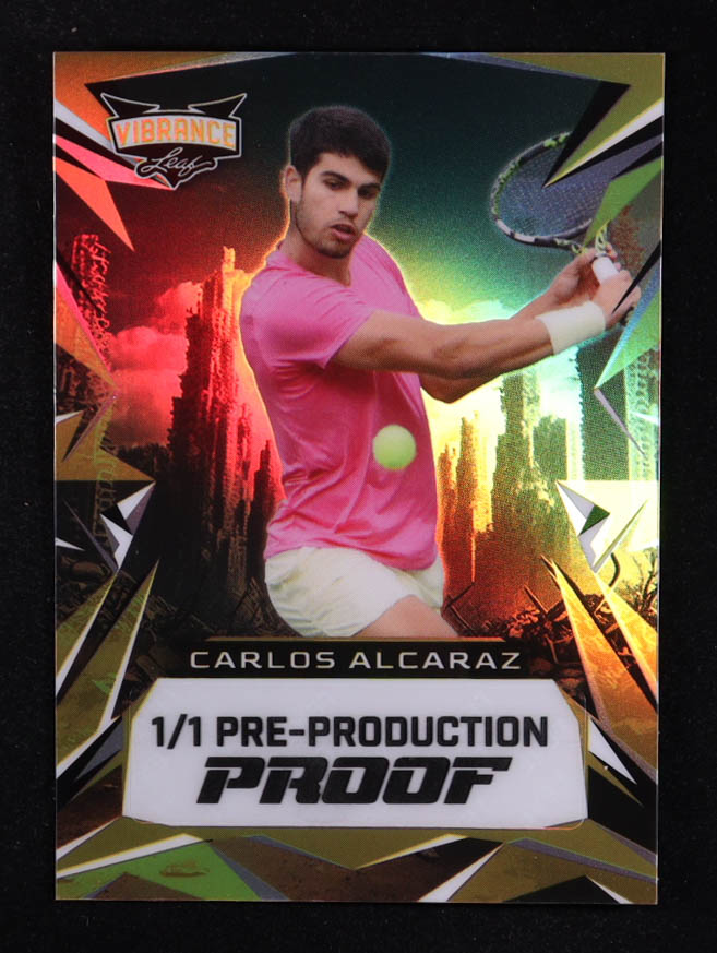 Carlos Alcaraz Leaf Vibrance Prismatic Yellow Pre-Production Proof #NNO #1/1 at PristineAuction.com Carlos Alcaraz Leaf Vibrance Prismatic Yellow Pre-Production Proof #NNO #1/1 at PristineAuction.com