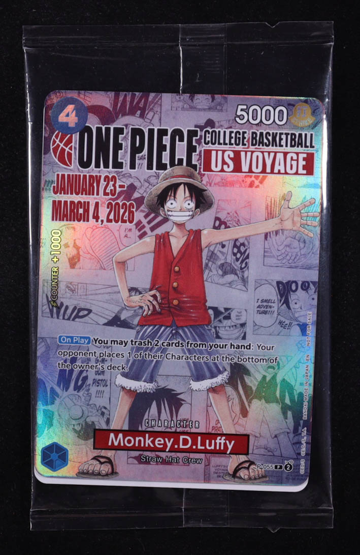 Monkey.D.Luffy 2026 One Piece Card Game Promos College Basketball US Voyage Attendance Giveaway #P055 at PristineAuction.com Monkey.D.Luffy 2026 One Piece Card Game Promos College Basketball US Voyage Attendance Giveaway #P055 at PristineAuction.com