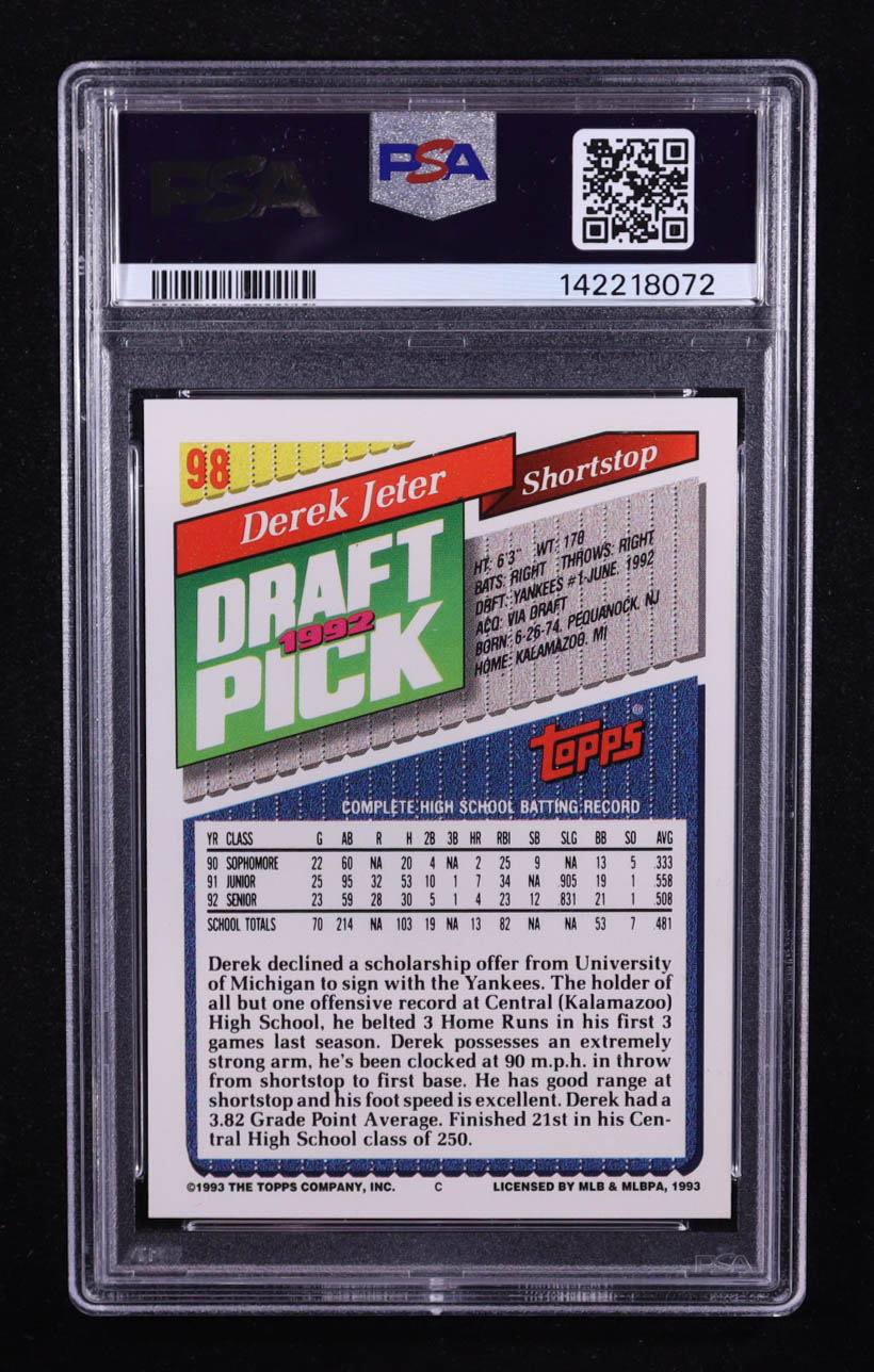 Derek Jeter 1993 Topps #98 RC (PSA 9) at PristineAuction.com Derek Jeter 1993 Topps #98 RC (PSA 9) at PristineAuction.com