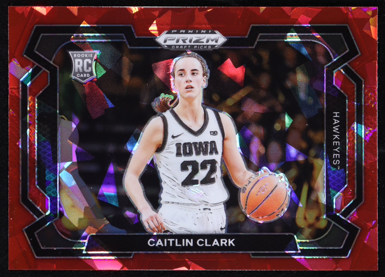 Caitlin Clark 2024-25 Panini Prizm Draft Picks Variation Prizms Red Ice #57 RC at PristineAuction.com Caitlin Clark 2024-25 Panini Prizm Draft Picks Variation Prizms Red Ice #57 RC at PristineAuction.com
