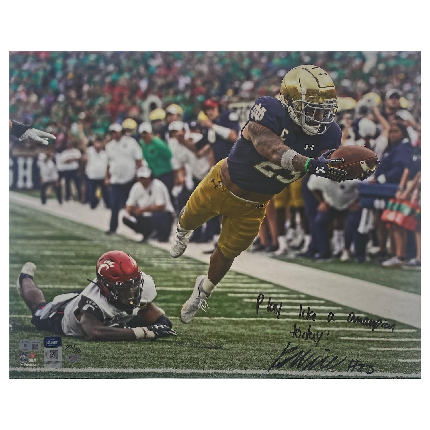Kyren Williams Signed LE Notre Dame Fighting Irish 16x20 Photo Inscribed "Play Like A Champion Today!" (Beckett) at PristineAuction.com Kyren Williams Signed LE Notre Dame Fighting Irish 16x20 Photo Inscribed "Play Like A Champion Today!" (Beckett) at PristineAuction.com