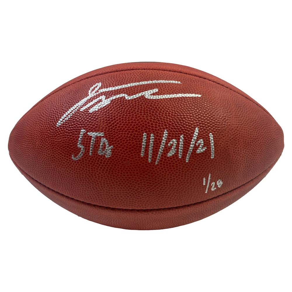 Jonathan Taylor Signed LE "The Duke" Colts Logo Football Inscribed "5 TDs" & "11/21/21" (Fanatics) at PristineAuction.com Jonathan Taylor Signed LE "The Duke" Colts Logo Football Inscribed "5 TDs" & "11/21/21" (Fanatics) at PristineAuction.com
