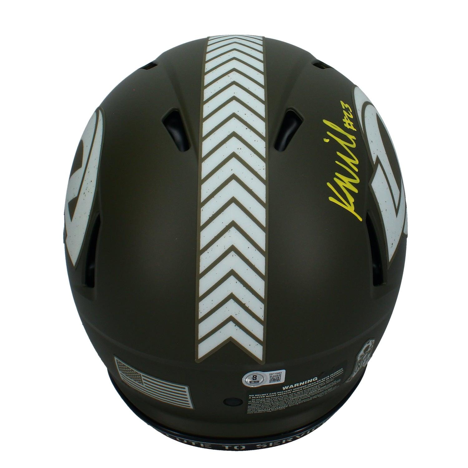 Kyren Williams Signed Rams Full-Size Authentic On-Field Salute to Service Alternate Speed Helmet (Beckett) at PristineAuction.com Kyren Williams Signed Rams Full-Size Authentic On-Field Salute to Service Alternate Speed Helmet (Beckett) at PristineAuction.com