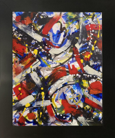 "Primary Rhythms" Original Custom Framed Abstract Painting On Glass 020-26 (Lewis) at PristineAuction.com