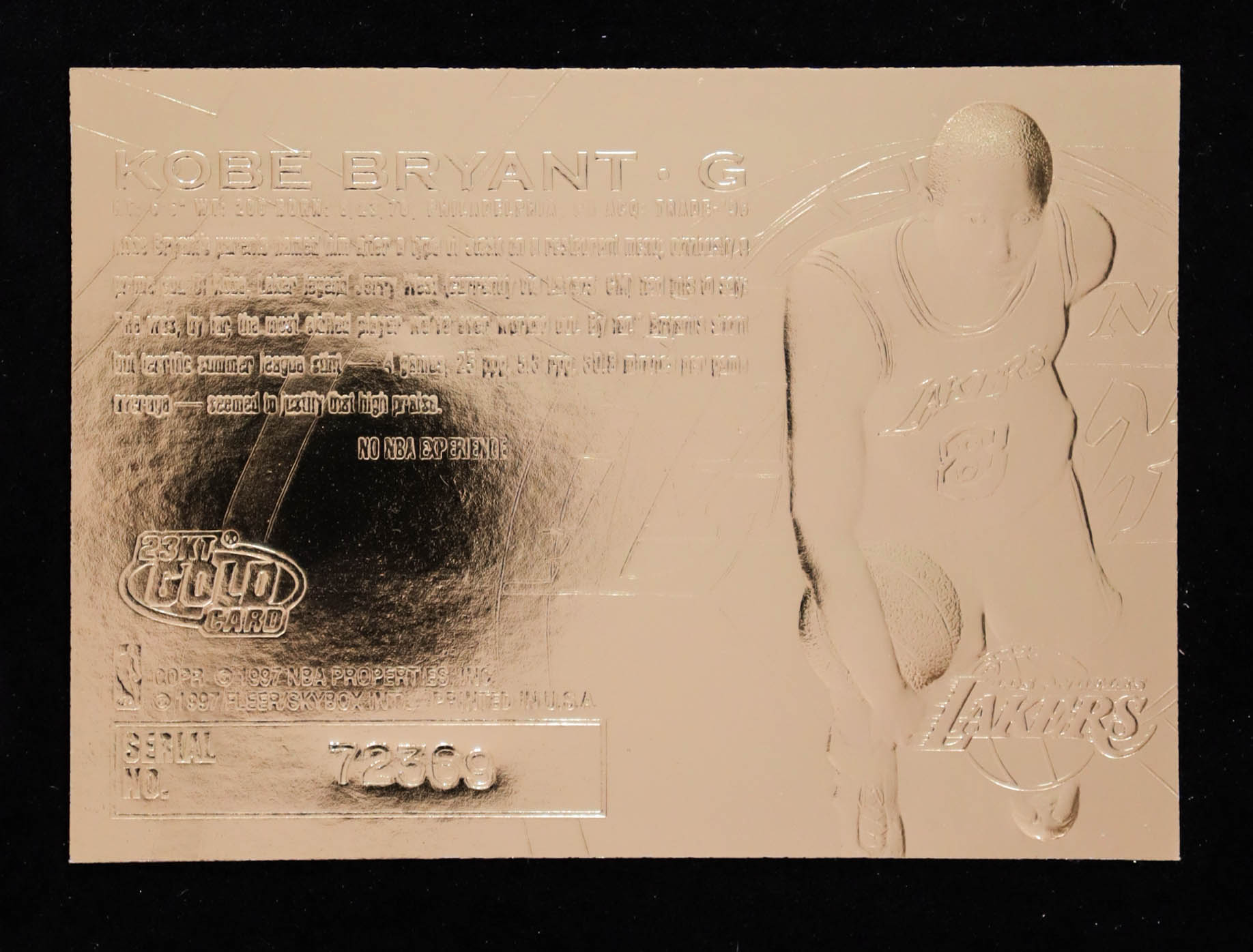 Kobe Bryant 1996-97 Fleer Purple Signature 23Kt Gold RC #72369 at PristineAuction.com Kobe Bryant 1996-97 Fleer Purple Signature 23Kt Gold RC #72369 at PristineAuction.com