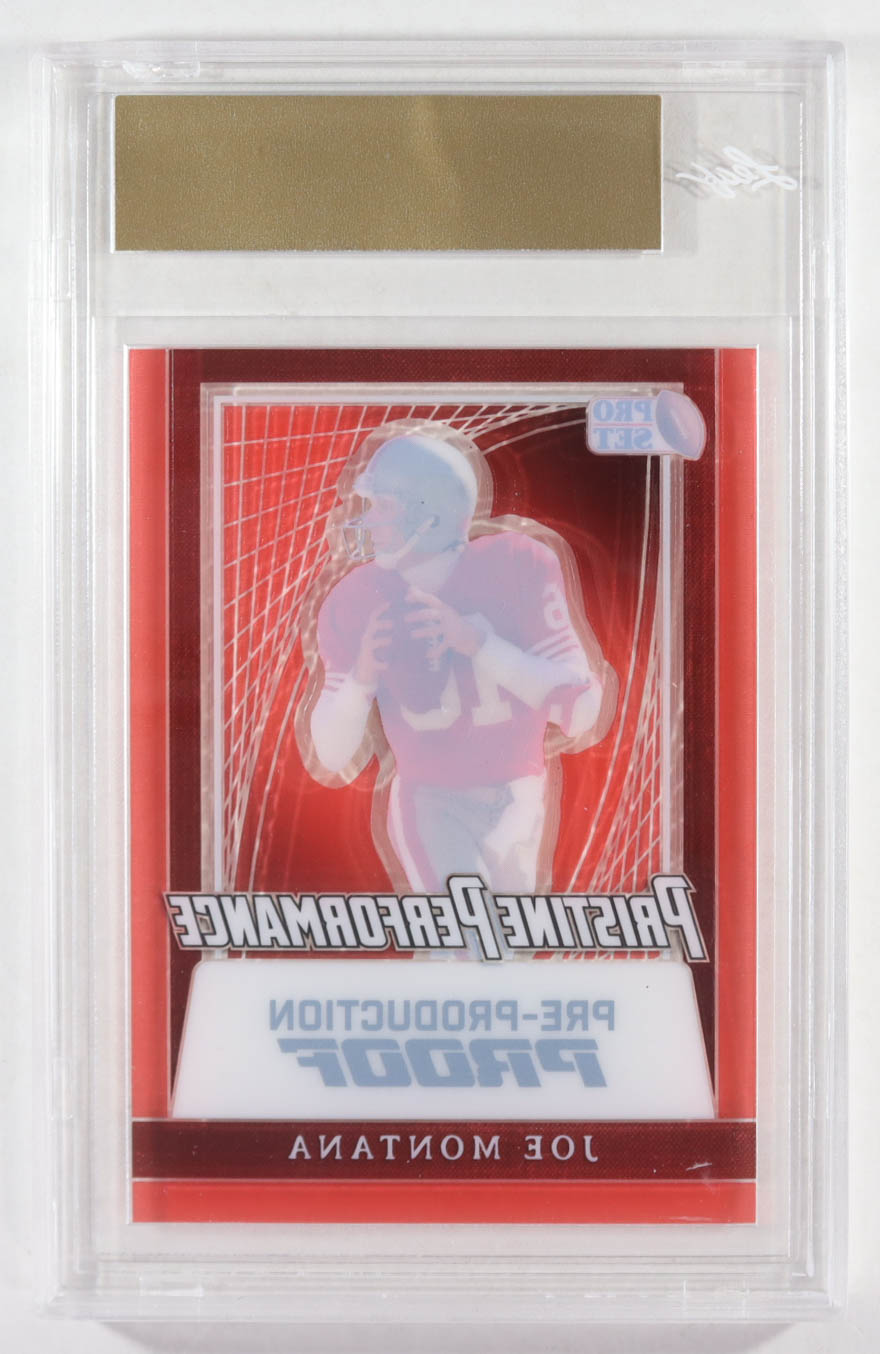 Joe Montana 2024 Leaf Joe Montana Legacy Pristine Performance Pre-Production Proof Clear Red #NNO #1/1 (Leaf) at PristineAuction.com Joe Montana 2024 Leaf Joe Montana Legacy Pristine Performance Pre-Production Proof Clear Red #NNO #1/1 (Leaf) at PristineAuction.com