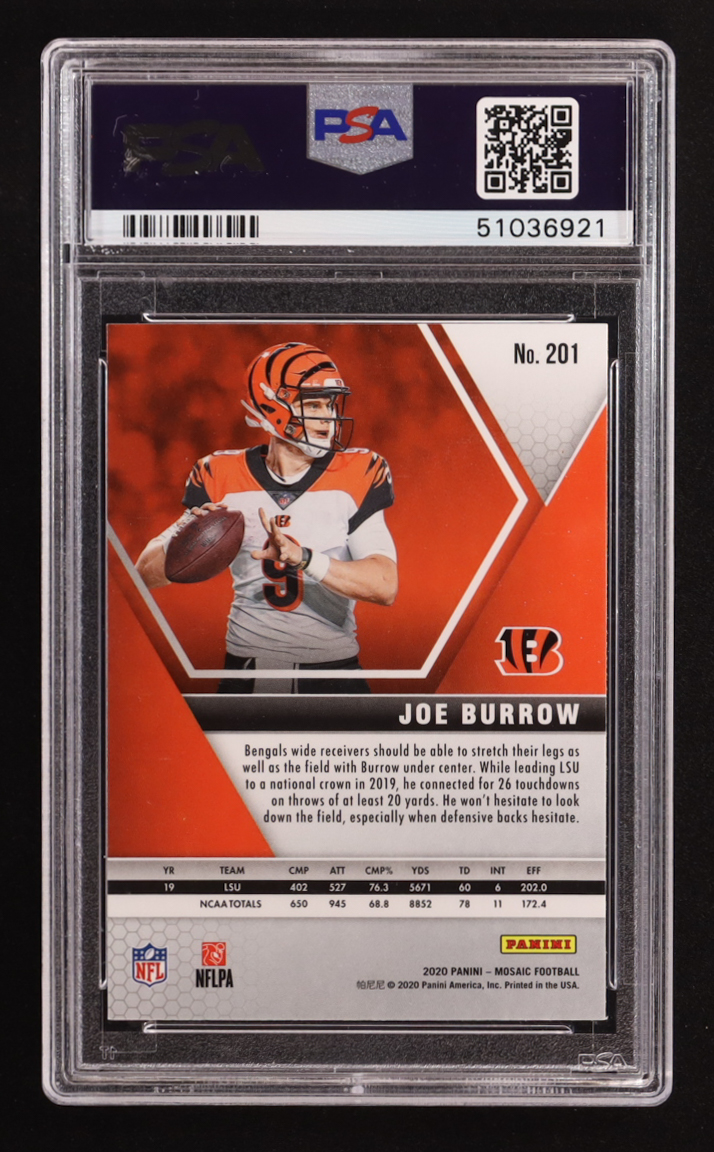 Joe Burrow 2020 Panini Mosaic #201 RC (PSA 9) at PristineAuction.com Joe Burrow 2020 Panini Mosaic #201 RC (PSA 9) at PristineAuction.com