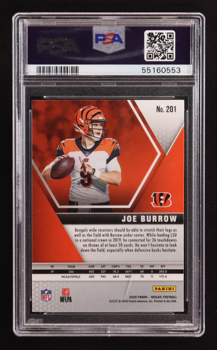 Joe Burrow 2020 Panini Mosaic #201 RC (PSA 9) at PristineAuction.com Joe Burrow 2020 Panini Mosaic #201 RC (PSA 9) at PristineAuction.com