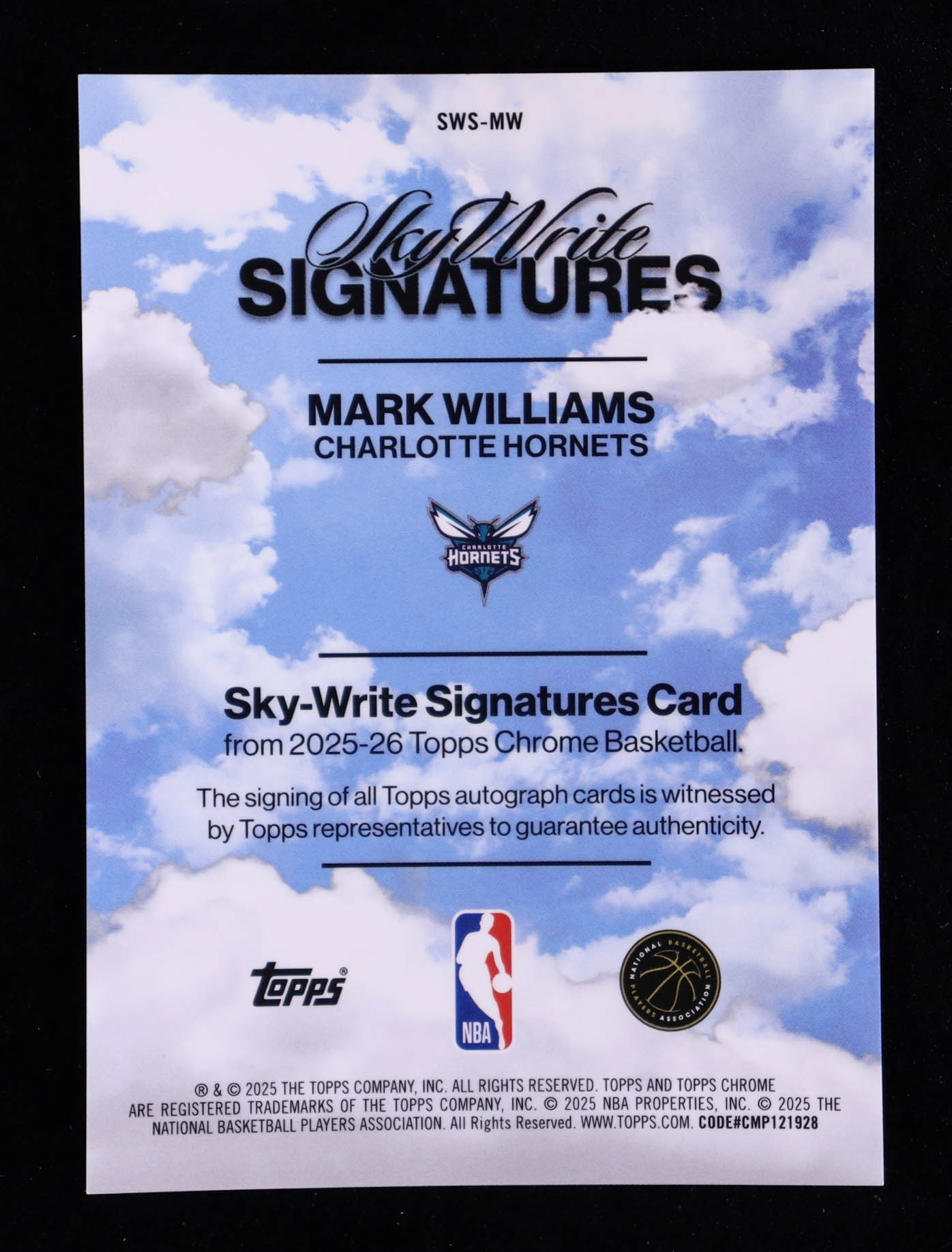 Mark Williams 2025-26 Topps Chrome Sky Write Autographs Black Geometric Refractors #SWSMW #9/10 at PristineAuction.com Mark Williams 2025-26 Topps Chrome Sky Write Autographs Black Geometric Refractors #SWSMW #9/10 at PristineAuction.com