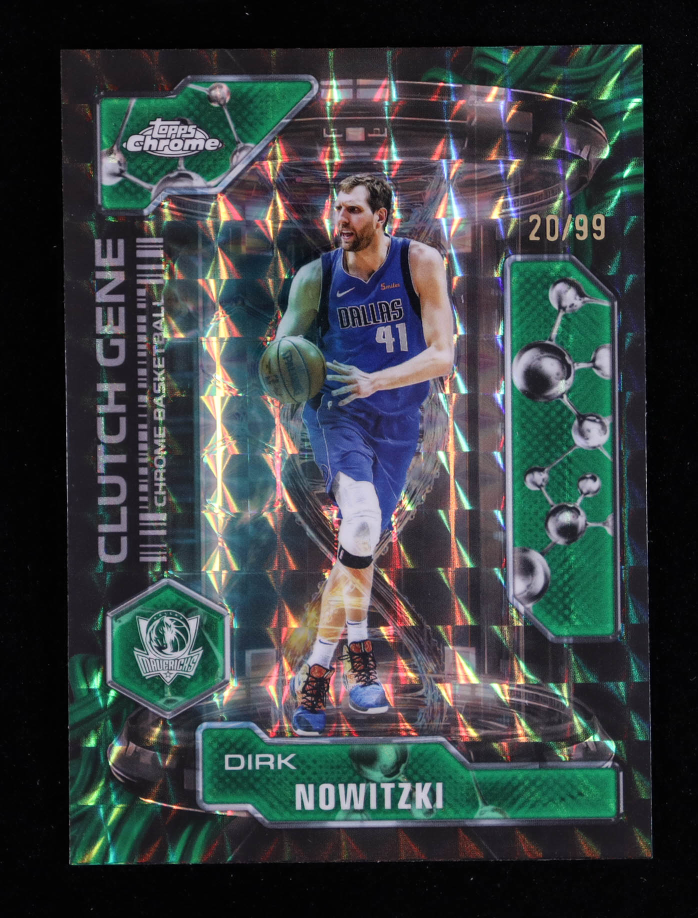 Dirk Nowitzki 2025-26 Topps Chrome Clutch Gene Green Geometric Refractors #CG22 #20/99 at PristineAuction.com Dirk Nowitzki 2025-26 Topps Chrome Clutch Gene Green Geometric Refractors #CG22 #20/99 at PristineAuction.com