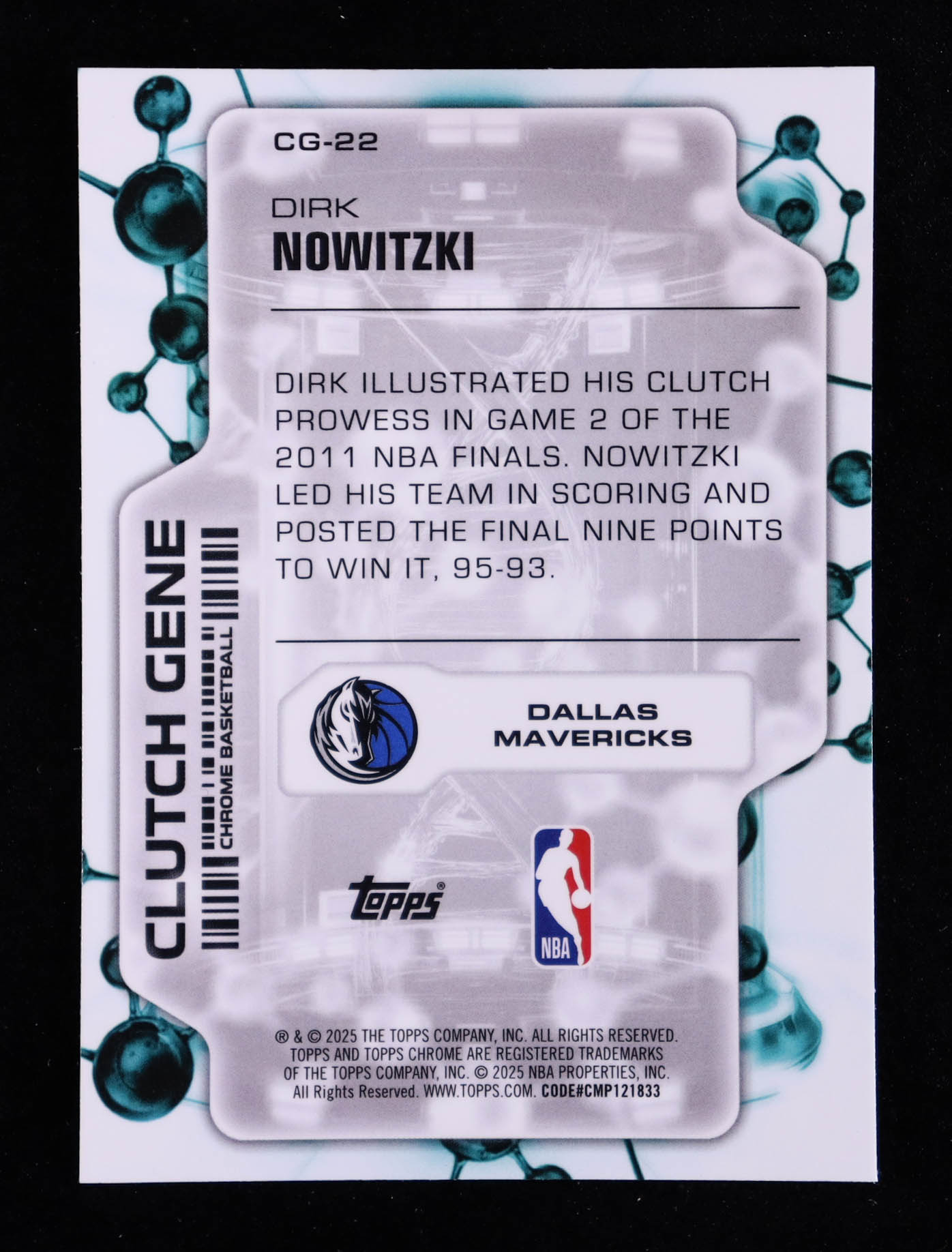 Dirk Nowitzki 2025-26 Topps Chrome Clutch Gene Green Geometric Refractors #CG22 #20/99 at PristineAuction.com Dirk Nowitzki 2025-26 Topps Chrome Clutch Gene Green Geometric Refractors #CG22 #20/99 at PristineAuction.com
