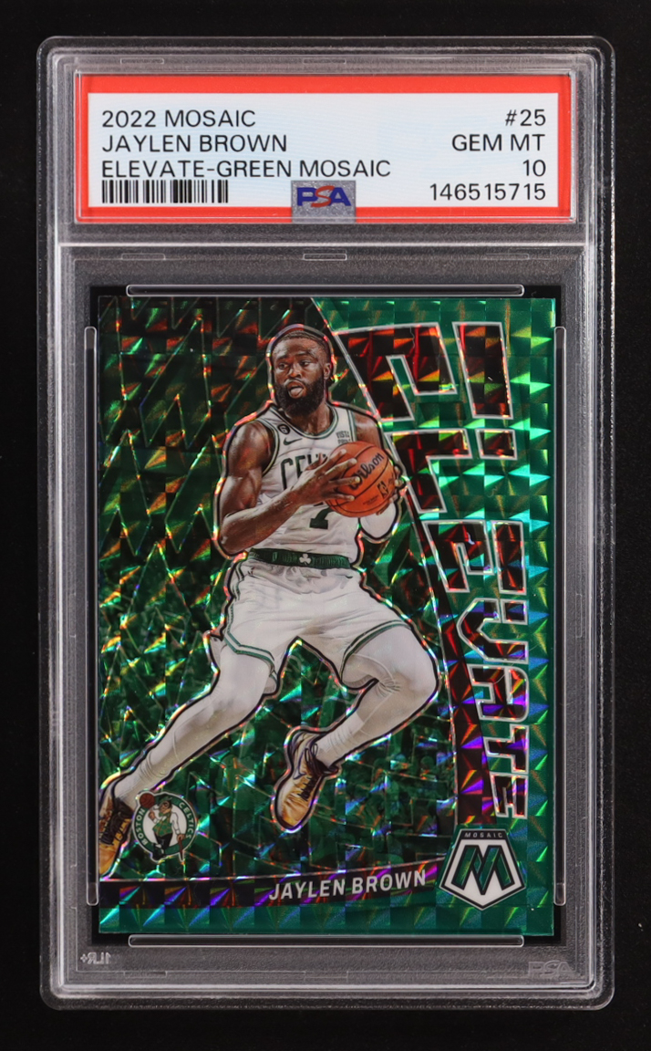 Jaylen Brown 2022-23 Panini Mosaic Elevate Mosaic Green #25 (PSA 10) at PristineAuction.com Jaylen Brown 2022-23 Panini Mosaic Elevate Mosaic Green #25 (PSA 10) at PristineAuction.com