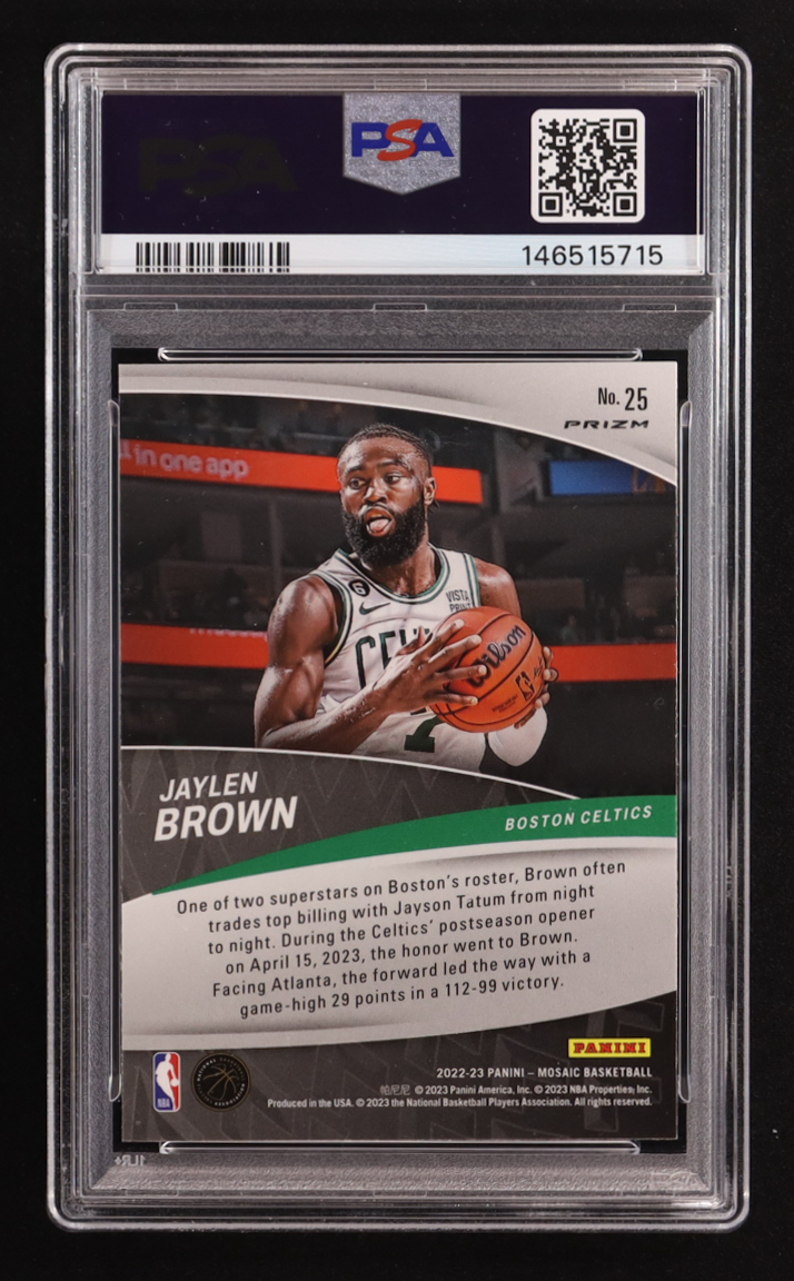 Jaylen Brown 2022-23 Panini Mosaic Elevate Mosaic Green #25 (PSA 10) at PristineAuction.com Jaylen Brown 2022-23 Panini Mosaic Elevate Mosaic Green #25 (PSA 10) at PristineAuction.com