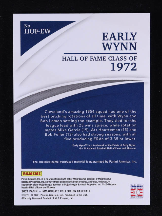 Early Wynn 2021 Immaculate Collection Hall of Fame Materials #8 #27/49 at PristineAuction.com Early Wynn 2021 Immaculate Collection Hall of Fame Materials #8 #27/49 at PristineAuction.com