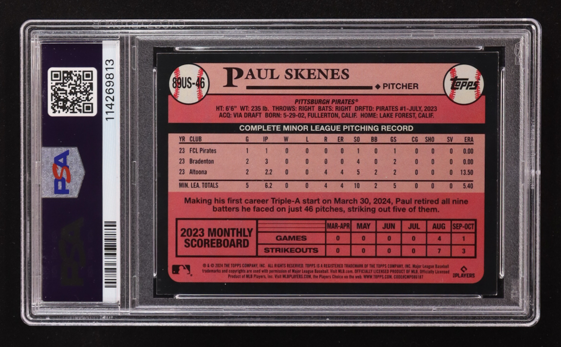 Paul Skenes 2024 Topps Update '89 Topps #89US46 RC (PSA 9) at PristineAuction.com Paul Skenes 2024 Topps Update '89 Topps #89US46 RC (PSA 9) at PristineAuction.com