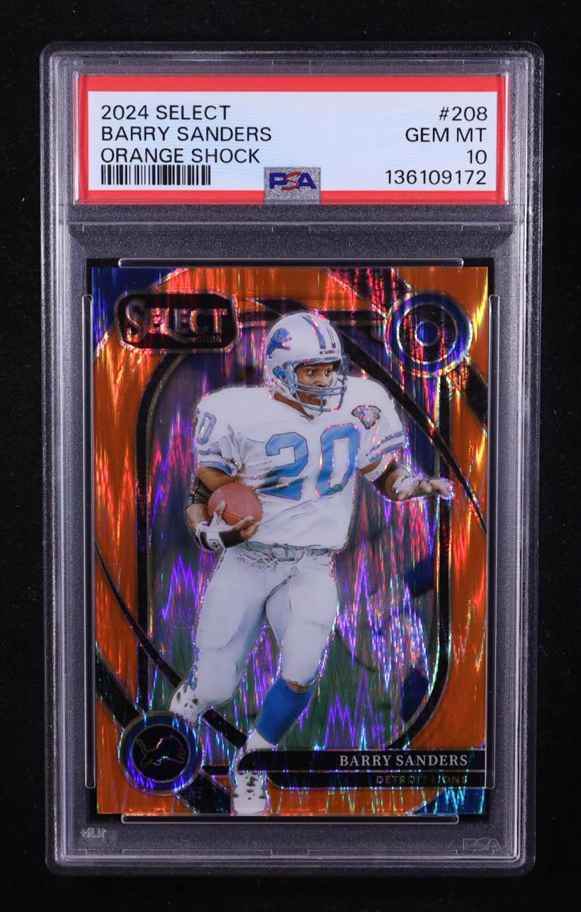 Barry Sanders 2024 Select Prizm Orange Shock #208 #101/399 (PSA 10) at PristineAuction.com Barry Sanders 2024 Select Prizm Orange Shock #208 #101/399 (PSA 10) at PristineAuction.com