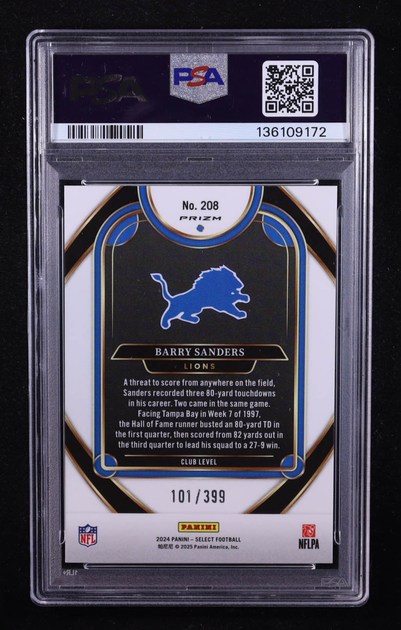 Barry Sanders 2024 Select Prizm Orange Shock #208 #101/399 (PSA 10) at PristineAuction.com Barry Sanders 2024 Select Prizm Orange Shock #208 #101/399 (PSA 10) at PristineAuction.com