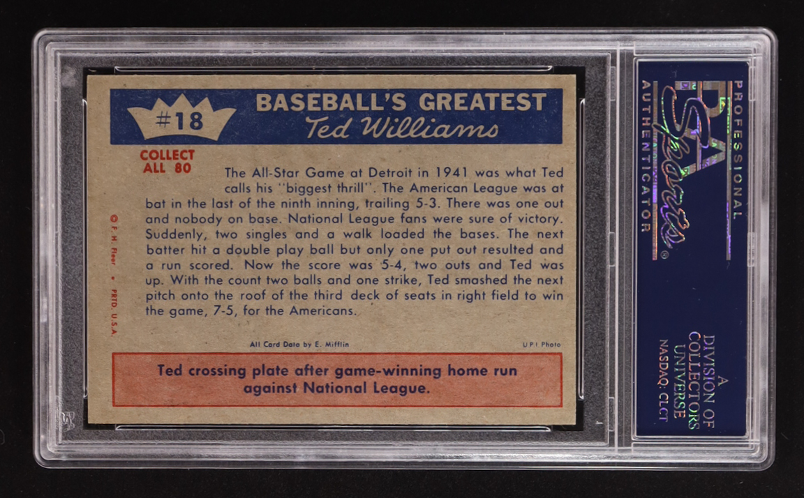 Ted Williams 1959 Fleer #18 / 1941 All Star Hero (PSA 8) at PristineAuction.com Ted Williams 1959 Fleer #18 / 1941 All Star Hero (PSA 8) at PristineAuction.com
