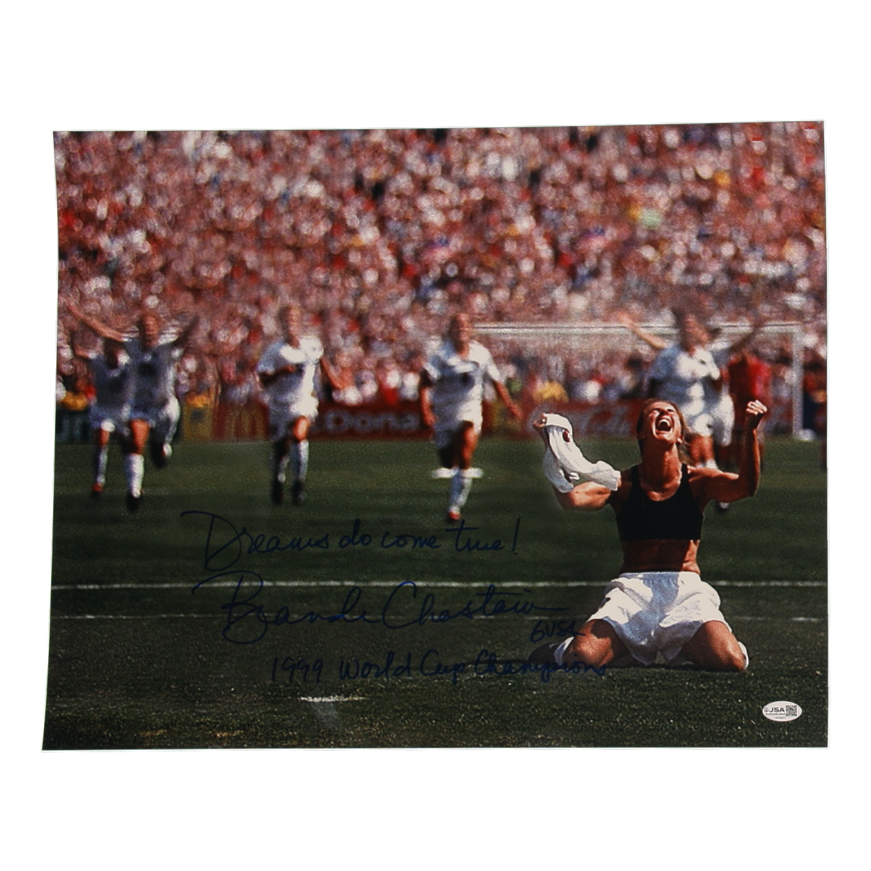 Brandi Chastain Signed 16x20 Photo Inscribed "1999 World Cup Champions" & "Dreams Do Come True!" (JSA) at PristineAuction.com Brandi Chastain Signed 16x20 Photo Inscribed "1999 World Cup Champions" & "Dreams Do Come True!" (JSA) at PristineAuction.com