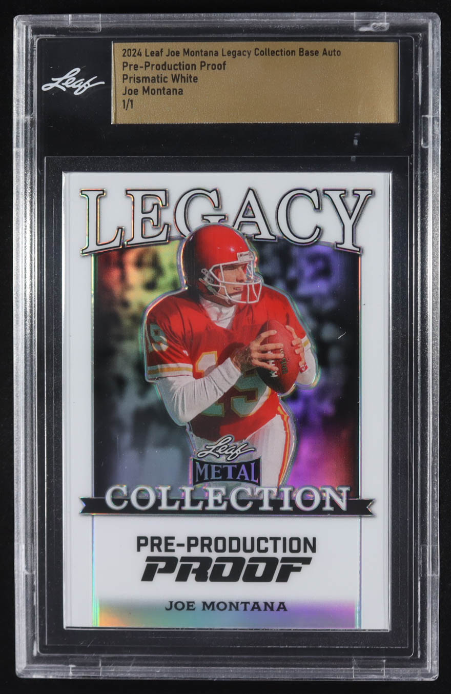 Joe Montana 2024 Leaf Joe Montana Legacy Base Auto Pre-Production Proof Prismatic White #NNO #1/1 (Leaf) at PristineAuction.com Joe Montana 2024 Leaf Joe Montana Legacy Base Auto Pre-Production Proof Prismatic White #NNO #1/1 (Leaf) at PristineAuction.com