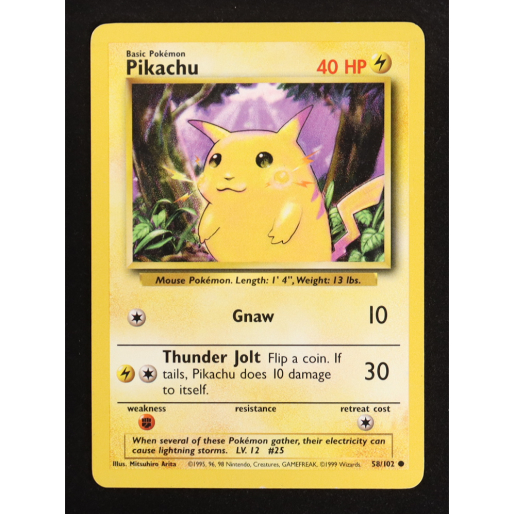 Pikachu 1999 Pokemon Base Unlimited COR C (Yellow Cheeks) #58 at PristineAuction.com