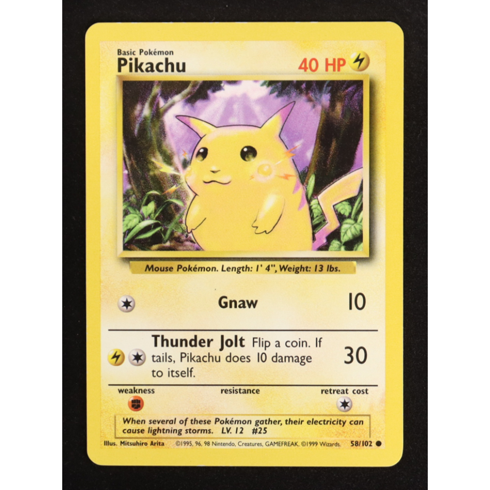 Pikachu 1999 Pokemon Base Unlimited COR C (Yellow Cheeks) #58 at PristineAuction.com