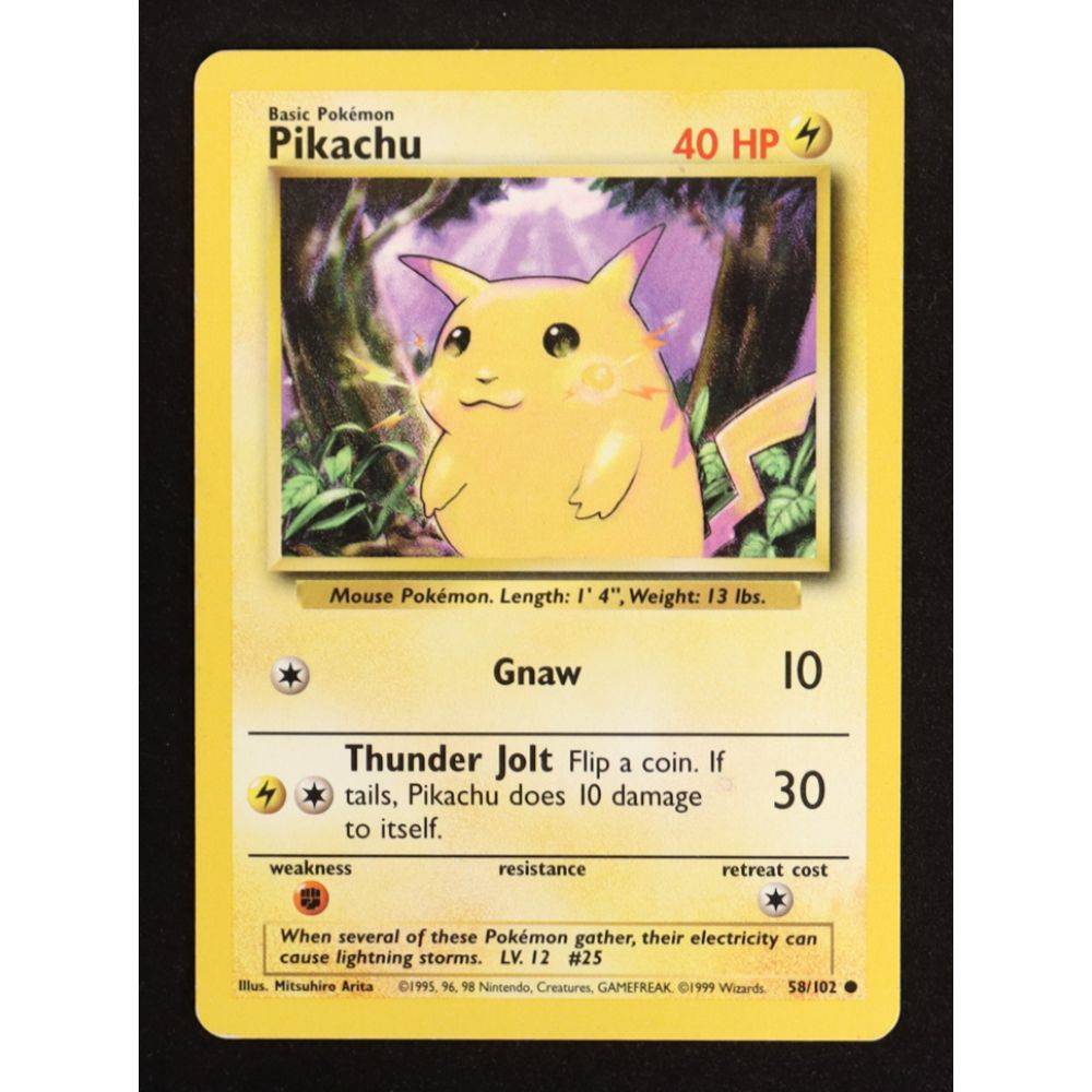 Pikachu 1999 Pokemon Base Unlimited COR C (Yellow Cheeks) #58 at PristineAuction.com