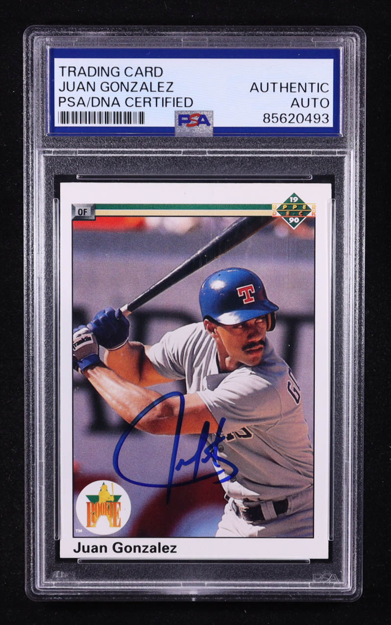 Juan Gonzalez Signed 1990 Upper Deck #72 RC (PSA) at PristineAuction.com Juan Gonzalez Signed 1990 Upper Deck #72 RC (PSA) at PristineAuction.com