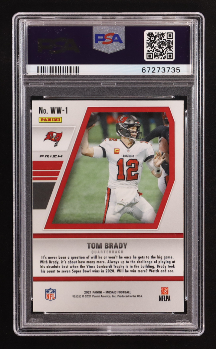 Tom Brady 2021 Panini Mosaic Will to Win Mosaic Green #1 (PSA 9) at PristineAuction.com Tom Brady 2021 Panini Mosaic Will to Win Mosaic Green #1 (PSA 9) at PristineAuction.com