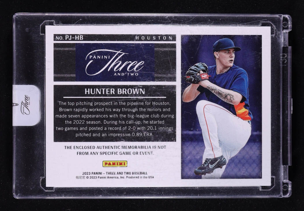 Hunter Brown 2023 Panini Three and Two Prospect Jerseys Black #49 RC #04/10 at PristineAuction.com Hunter Brown 2023 Panini Three and Two Prospect Jerseys Black #49 RC #04/10 at PristineAuction.com