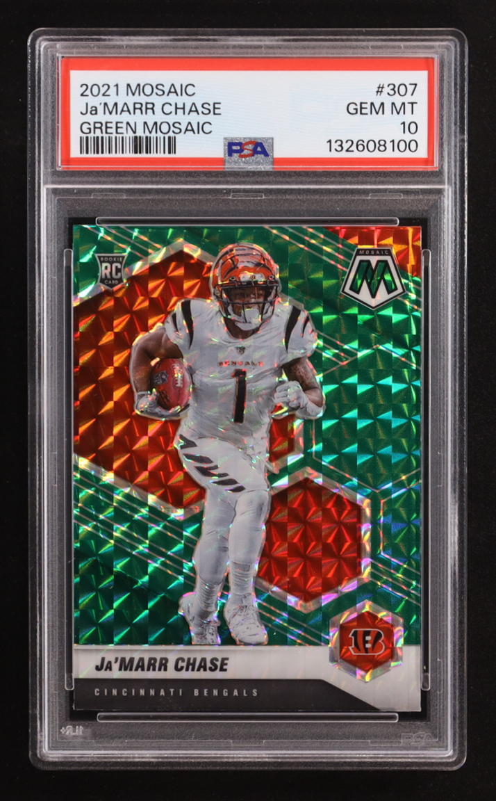 Ja'Marr Chase 2021 Panini Mosaic Mosaic Green #307 RC (PSA 10) at PristineAuction.com Ja'Marr Chase 2021 Panini Mosaic Mosaic Green #307 RC (PSA 10) at PristineAuction.com