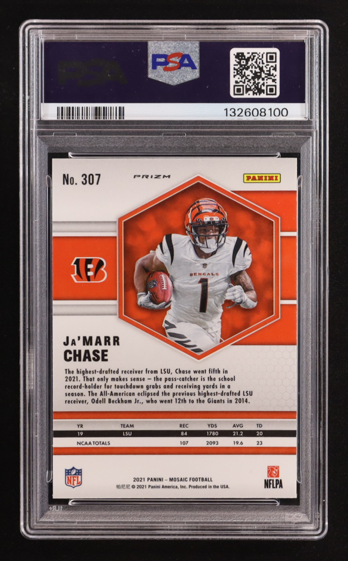 Ja'Marr Chase 2021 Panini Mosaic Mosaic Green #307 RC (PSA 10) at PristineAuction.com Ja'Marr Chase 2021 Panini Mosaic Mosaic Green #307 RC (PSA 10) at PristineAuction.com