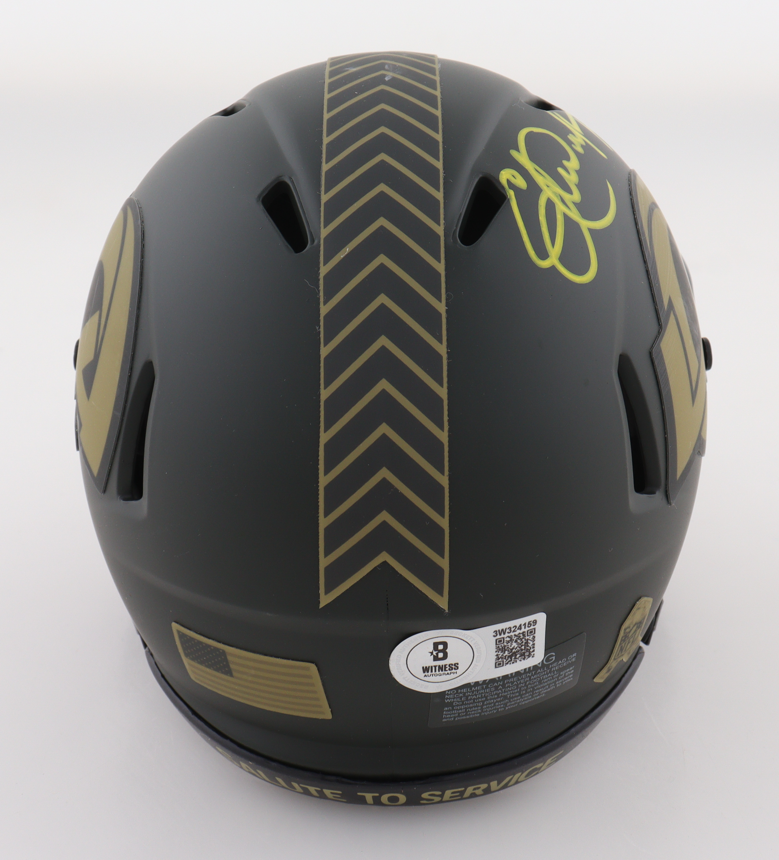 Eric Dickerson Signed Rams Salute to Service Alternate Speed Mini Helmet Inscribed "HOF 99" (Beckett) at PristineAuction.com Eric Dickerson Signed Rams Salute to Service Alternate Speed Mini Helmet Inscribed "HOF 99" (Beckett) at PristineAuction.com